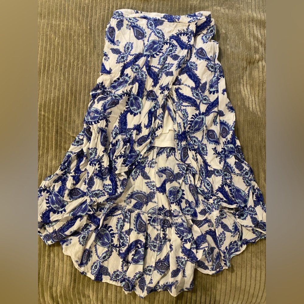 Charlotte Russe Blue and White Ruffled Midi Skirt